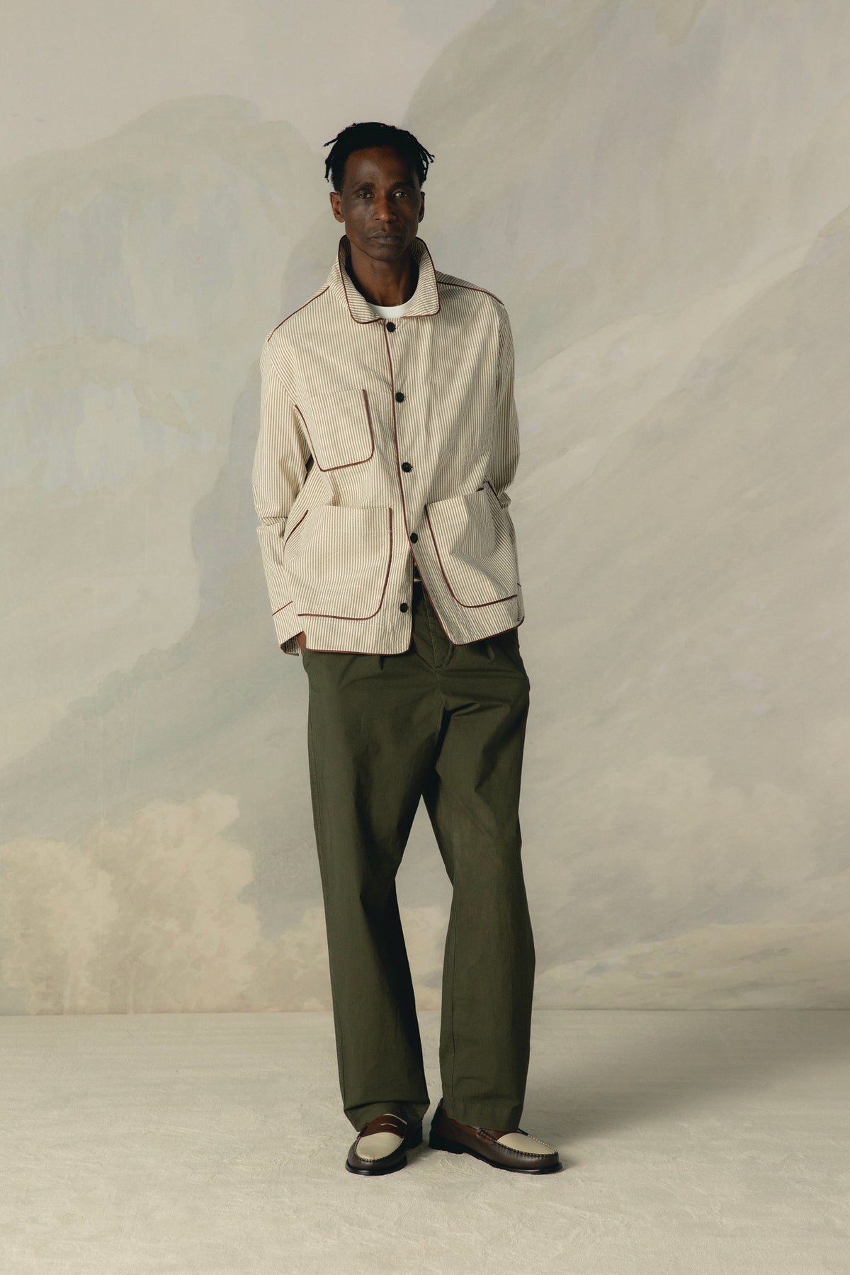 STRIPES STRUCTURED CREAM CHORE JACKET